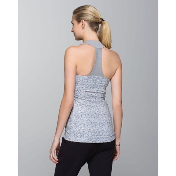 Lululemon Scoop Neck Tank Luon Petite Fleur Silver Spoon Ambient Grey Size 10 - Picture 2 of 14